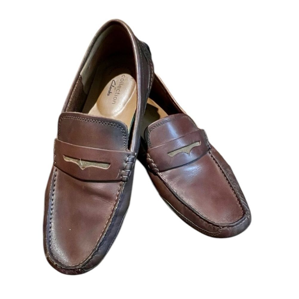 Clark’s slip on penny driving loafers brown leather men’s 10